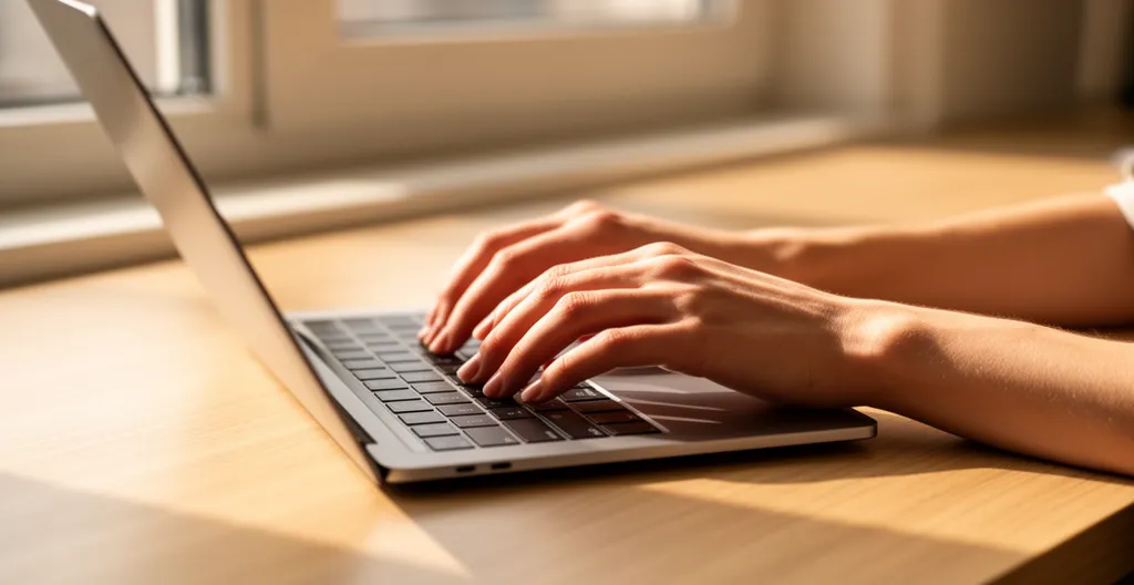 Mains tapant sur un clavier d'ordinateur pour remplir un formulaire bancaire