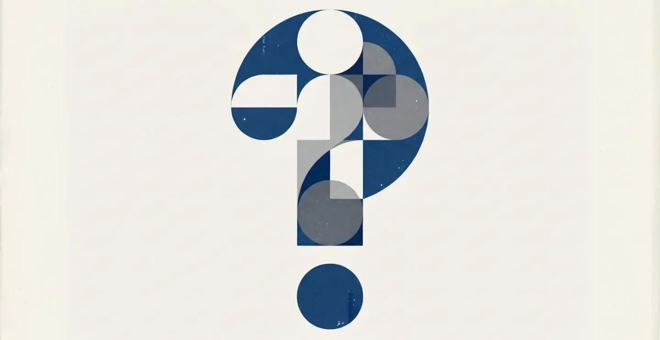 Point d'interrogation géométrique bleu sur fond blanc